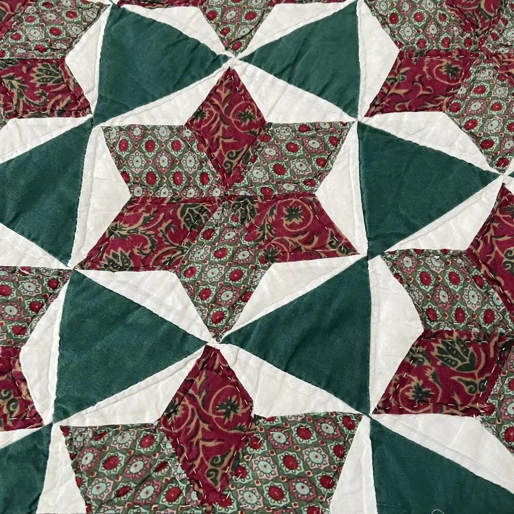 Hand Quilted Star Patchwork Cotton Quilt Bedspread 98